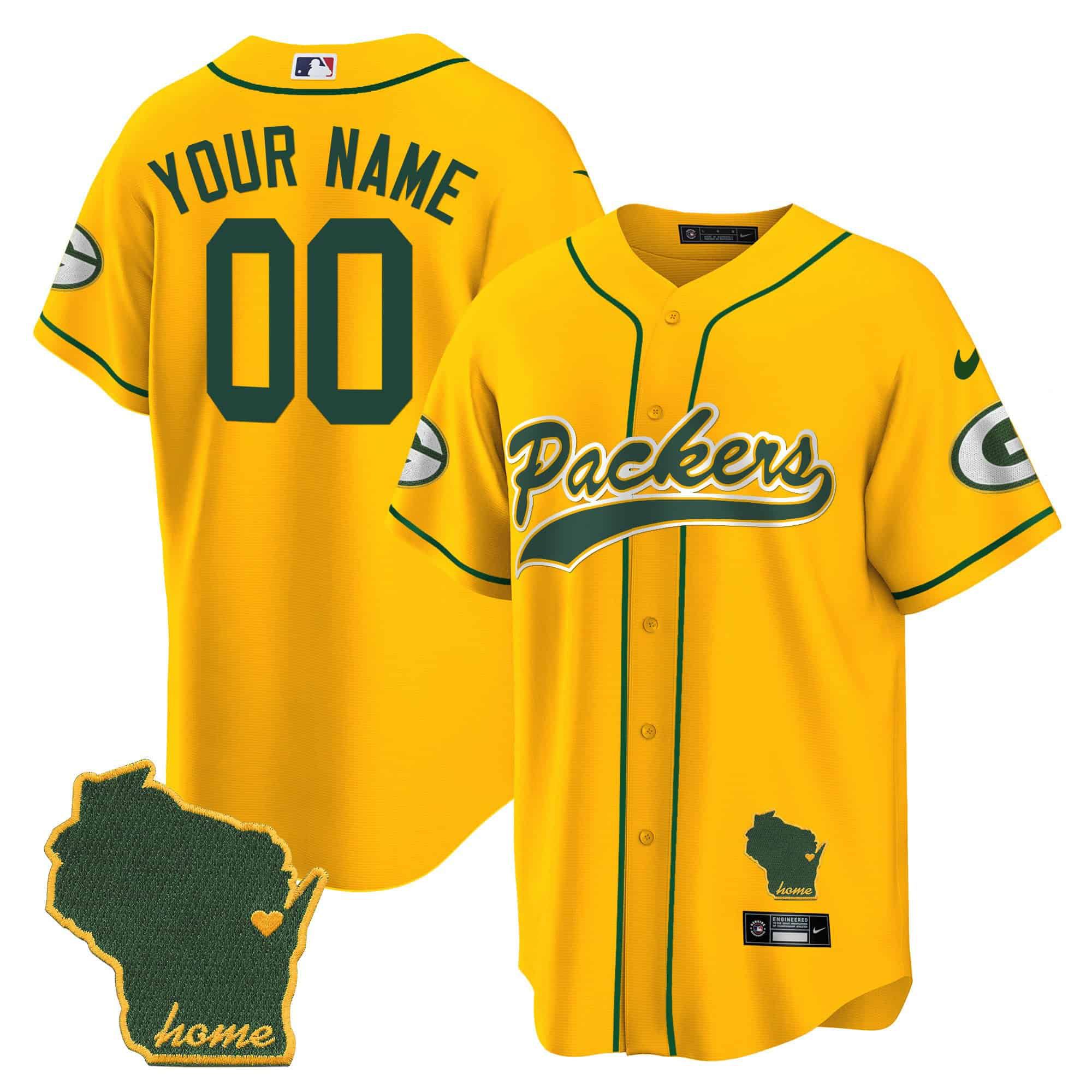 Men Green Bay Packers Yellow 2024 Nike Home Patch Baseball Custom NFL Jersey
